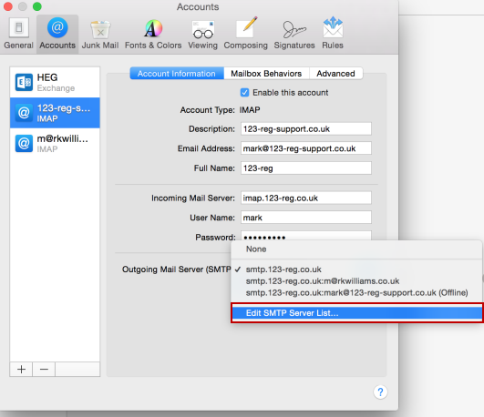 smtp settings for gmail in mac mail